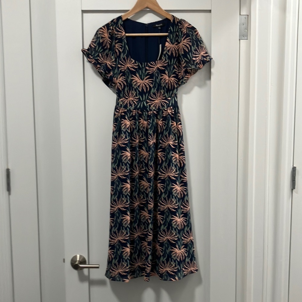 NWT Madewell Ruffle-Sleeve Midi Dress in Oasis Palms Size XXS - Picture 1 of 5